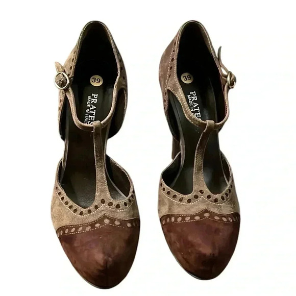 VINTAGE PRATESI Made in Italy Suede Heels Grey/ Brown Size 8 - Picture 1 of 9